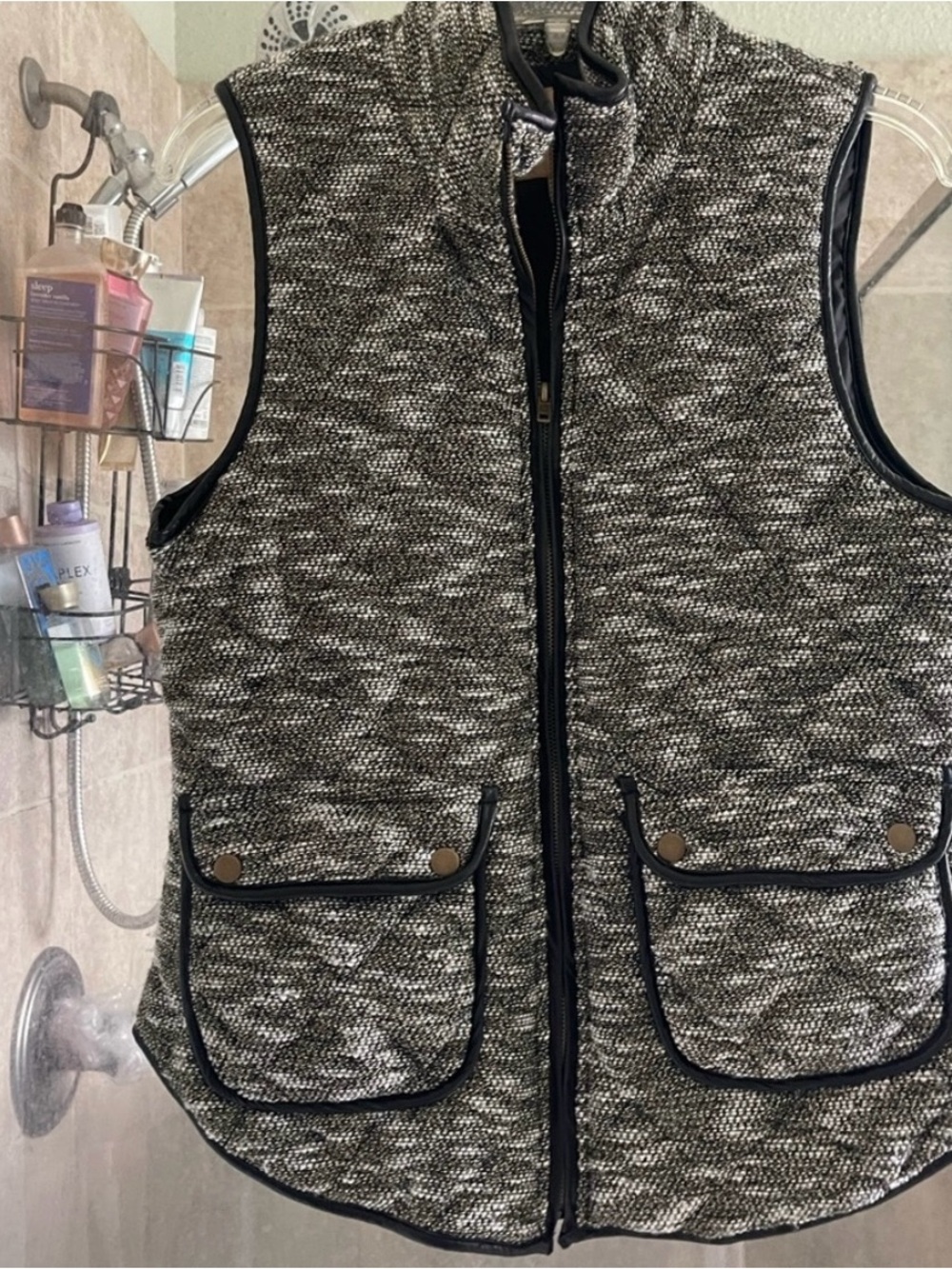 Takara Black & White Textured Quilted Vest